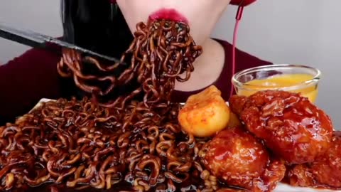 Black noodles korean clean mukbang