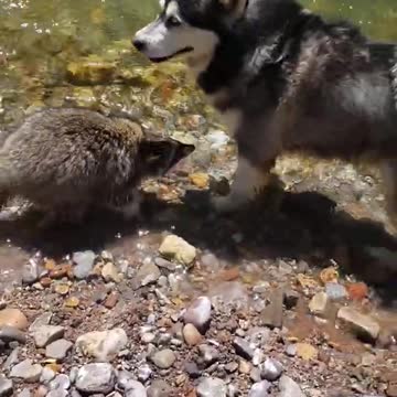 A Racoon That Can Be Called the Husky Whisperer