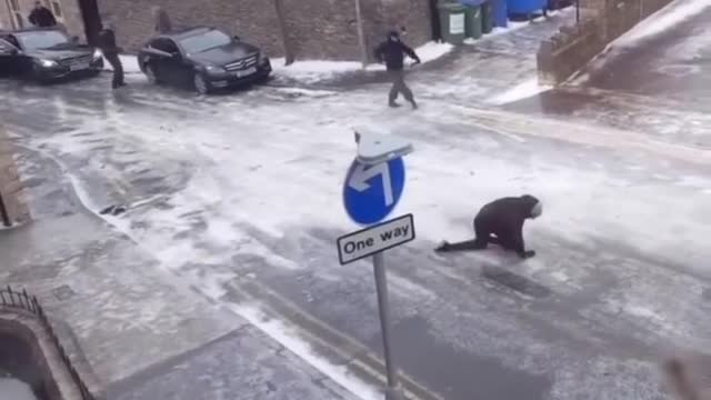 it is very slippery. ice on the road