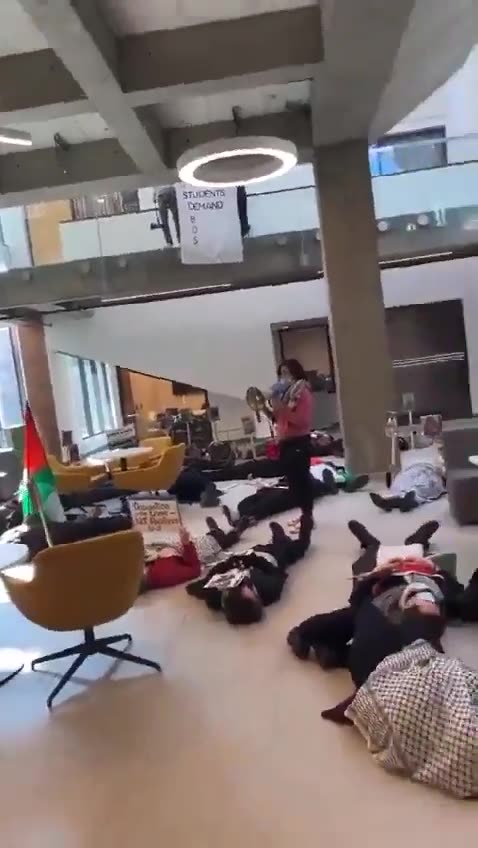 Pro Palestinian students staged a die-in at the University of Windsor's