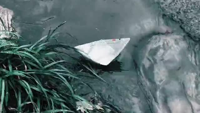 A Paper Boat Floating Over A Roadside Water Canal