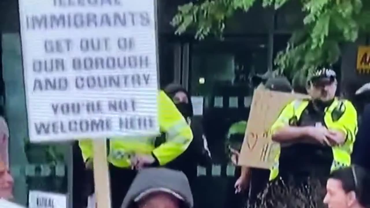 Protests outside The Crown Plaza in Surbiton tonight against over 120 migrants living