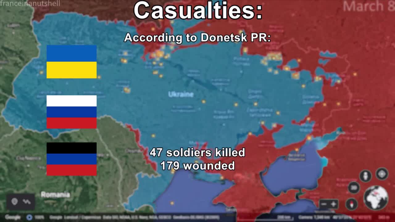 Russo-Ukrainian War 8th of March Mapped using Google Earth