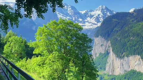 View of the waterfalls Lauterbrunnen Valley