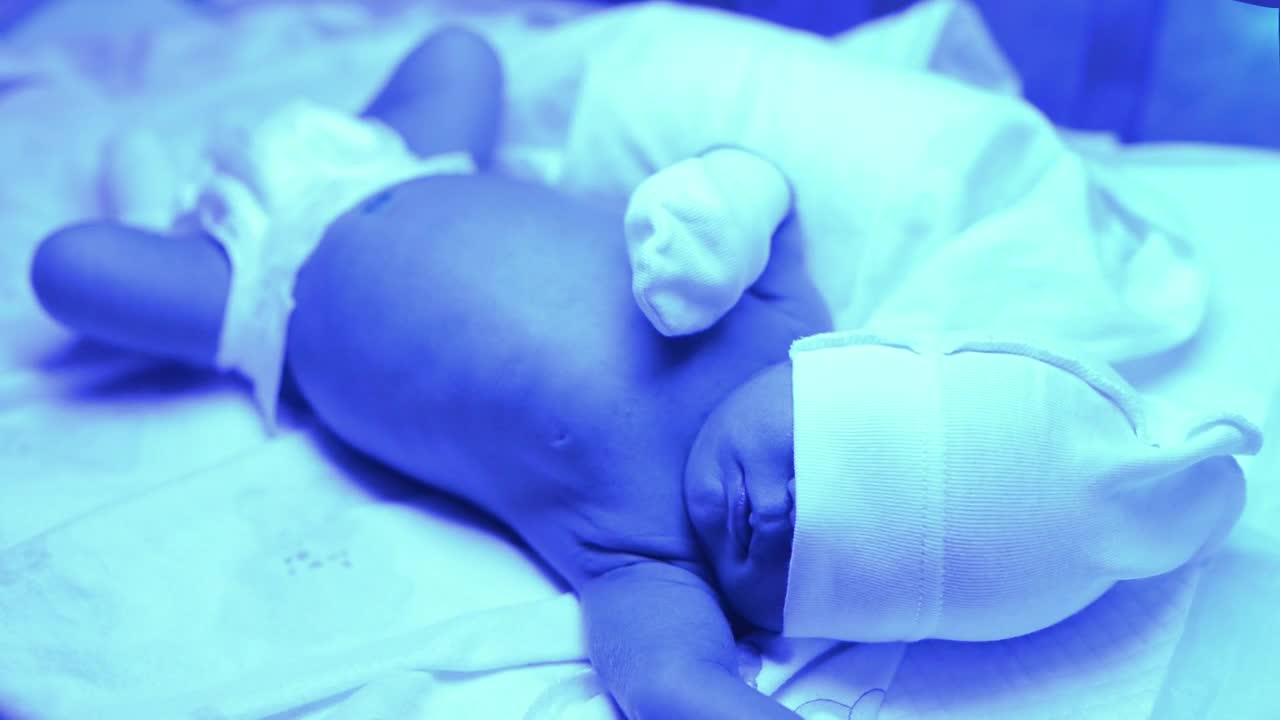 Newborn baby in hospital bed