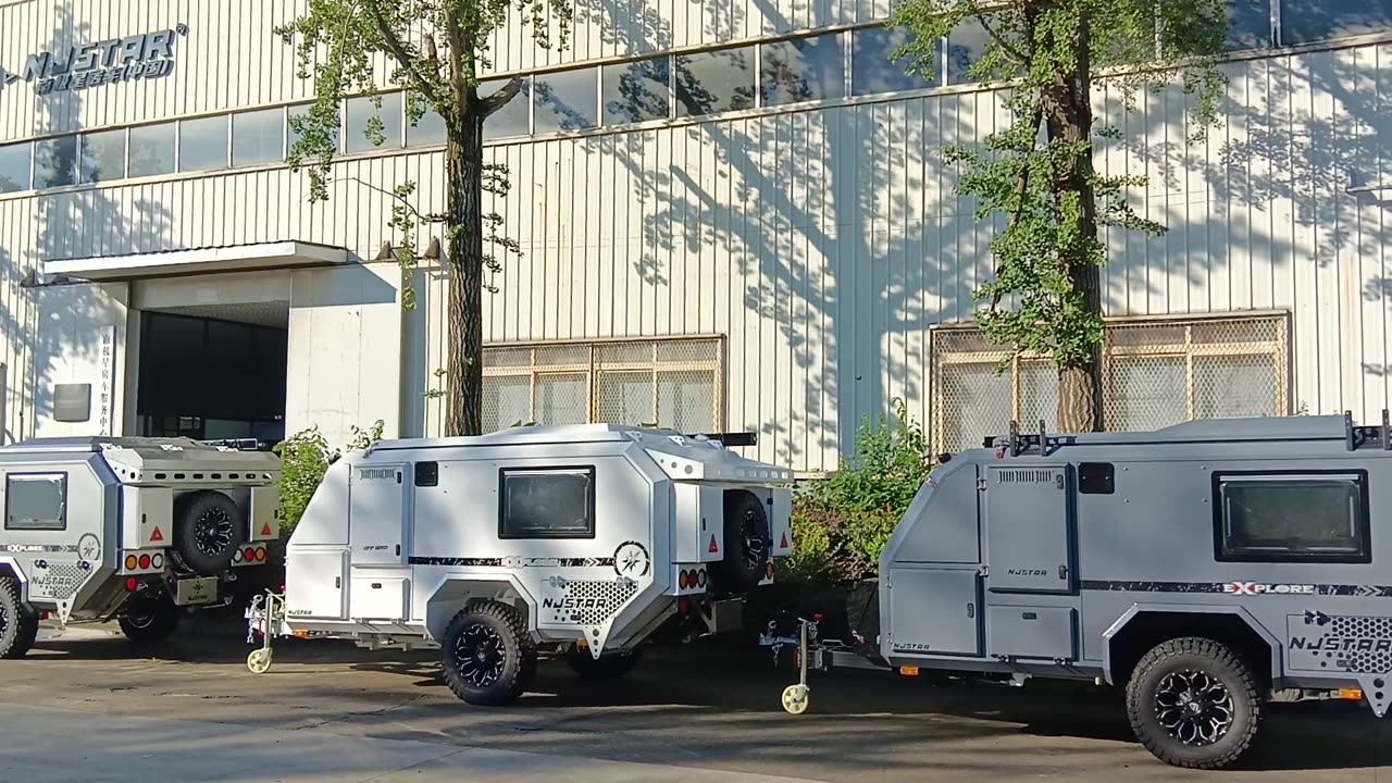 3 unique njstar rv off road travel trailer with different exterior and couplers