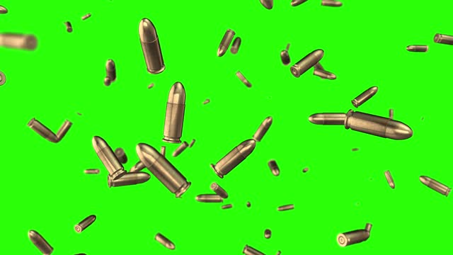 Ammo bullets falling on green background