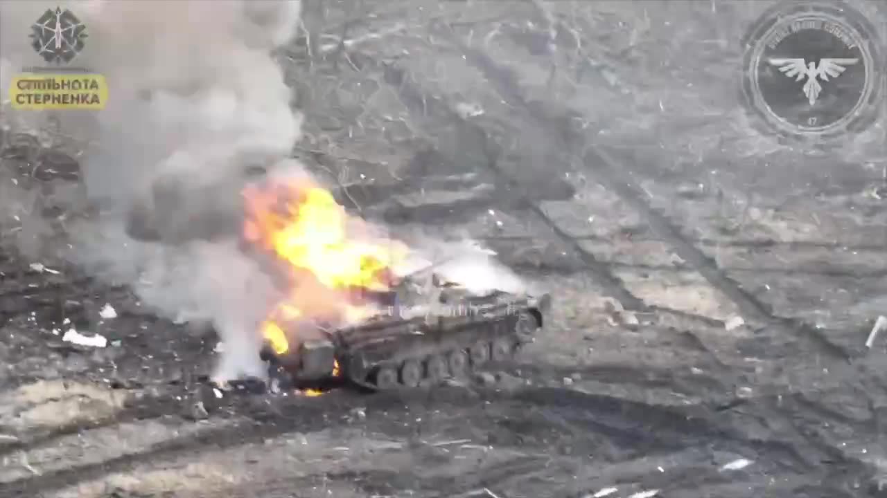 The destruction of a BMP with Russian meat protection system on top