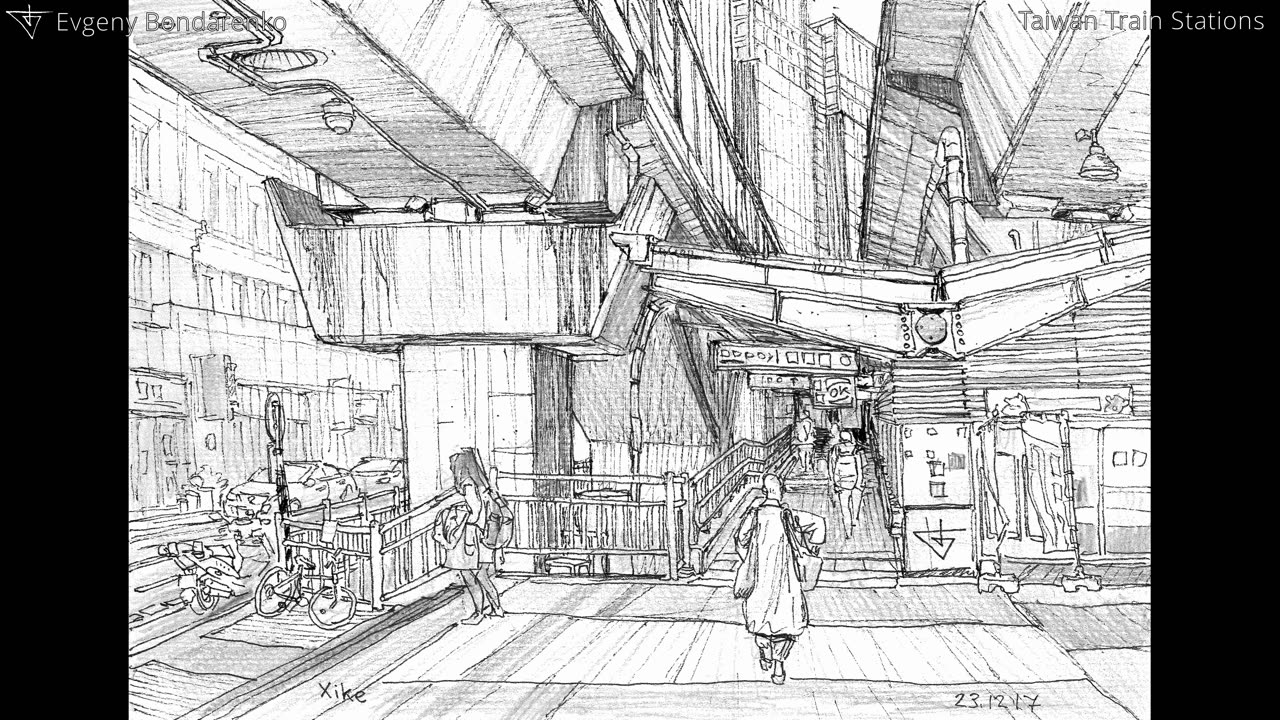 Urban Sketches of Train Stations. Taiwan