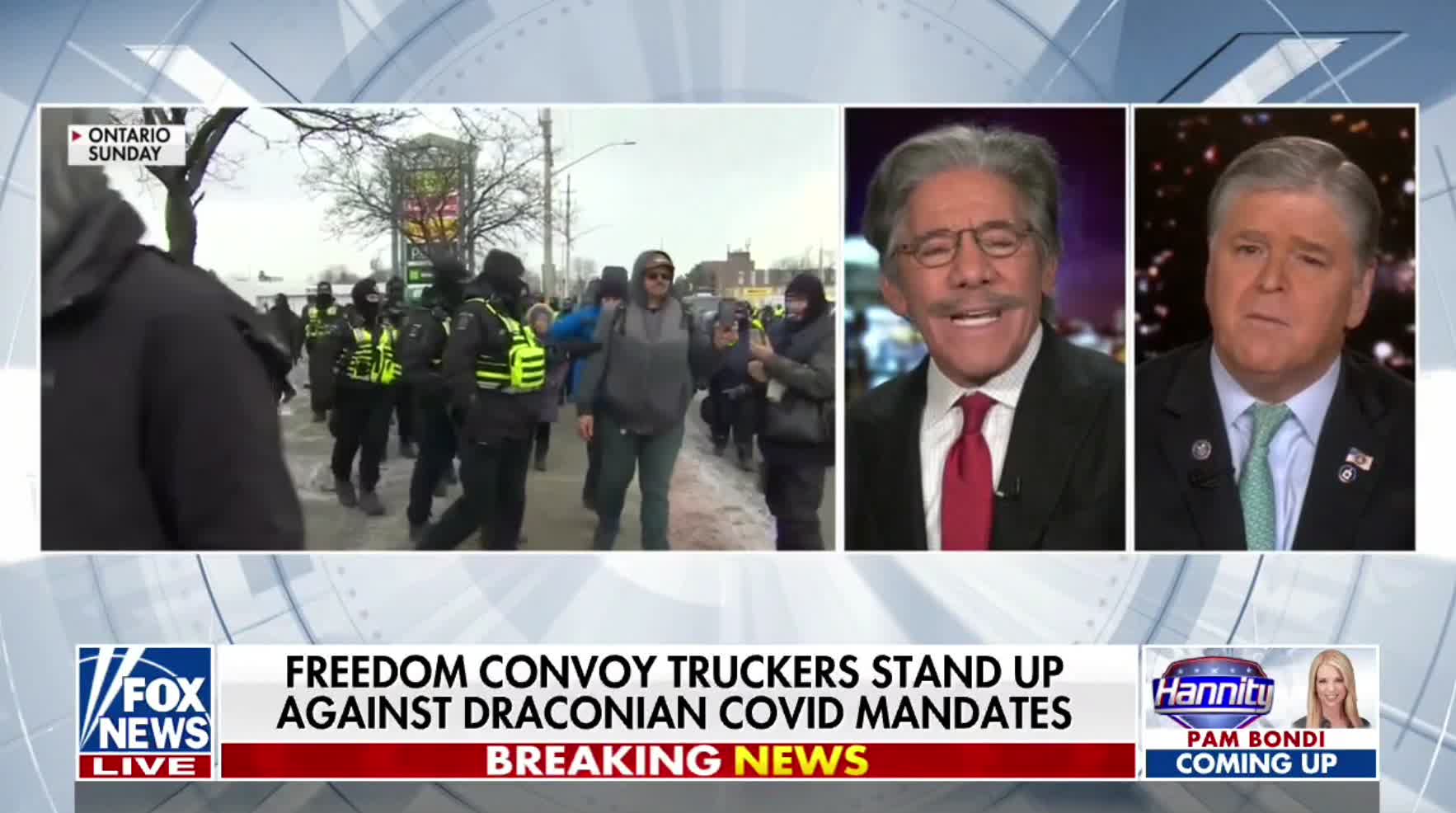 Sean Hannity grills Geraldo Rivera after he called the Canadian freedom truckers "thuggish":