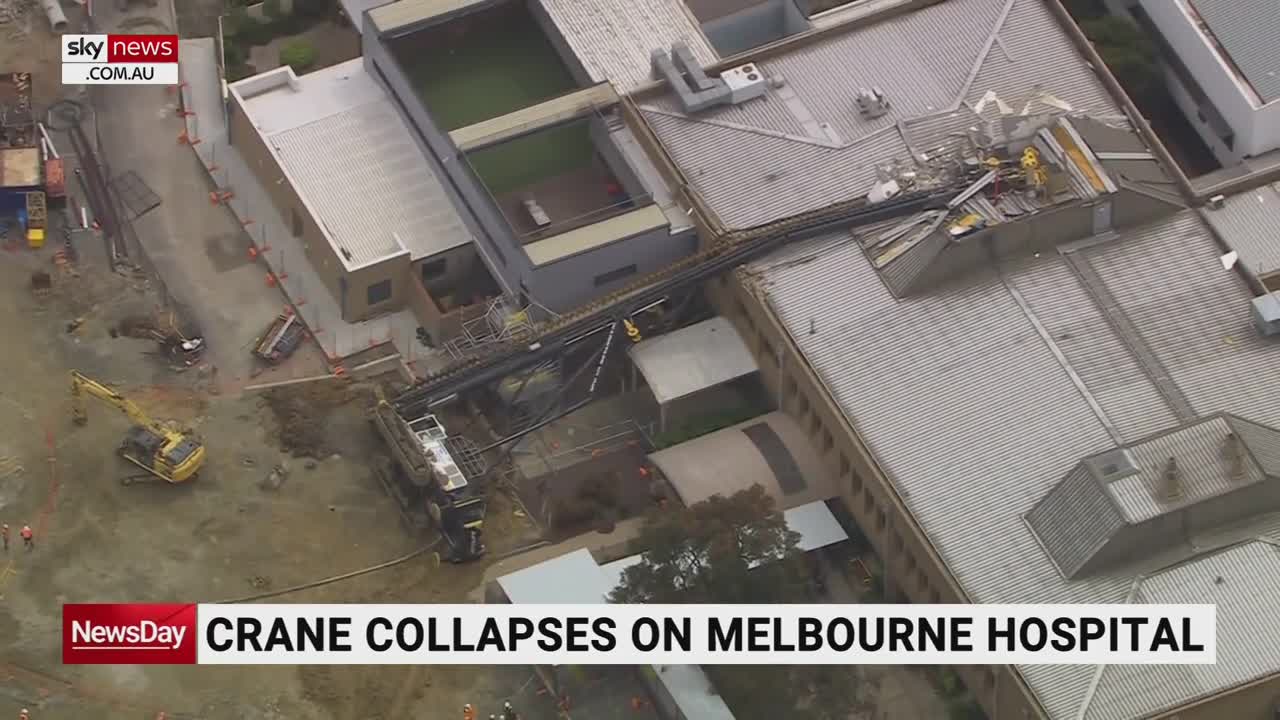 Evacuation as crane collapses on Frankston Hospital in Melbourne