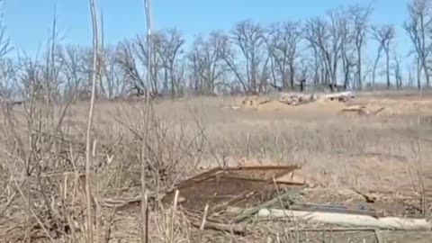 Broken Ukrainian fortifications and destroyed Ukrainian equipment