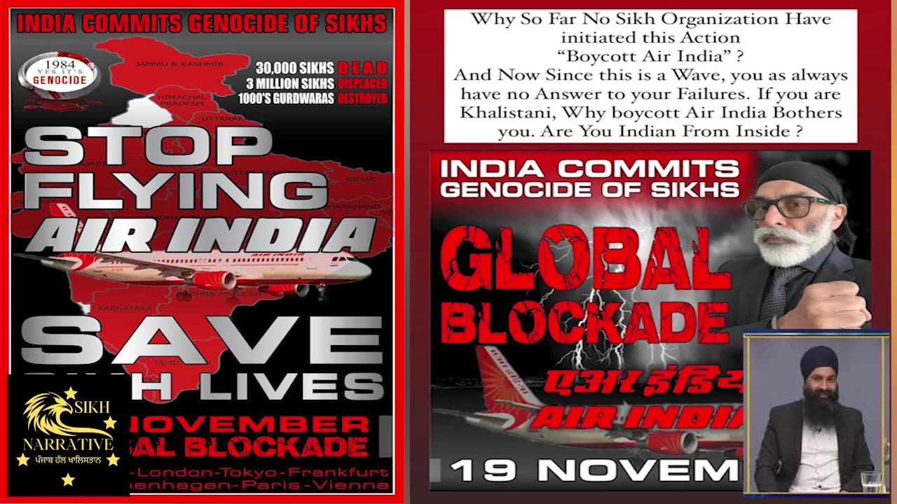 Jagdeep Singh SFJ onn "Globbal blockade"' of AIR-INDIA