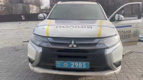 Police station and wrecked cars