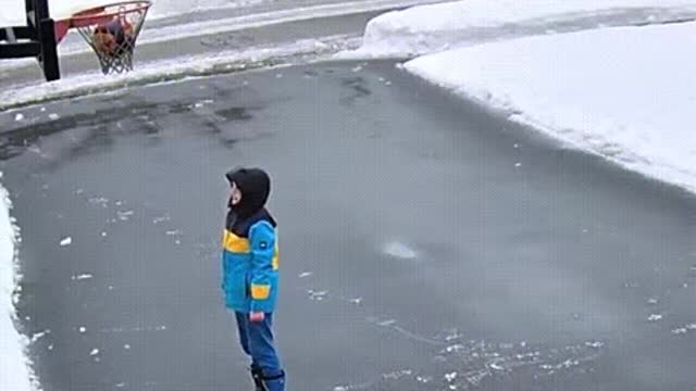 Shooting hoops on a cold day