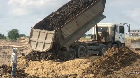 Amazing!!! Bulldozer Action Moving Dirt Filling Connect The Road