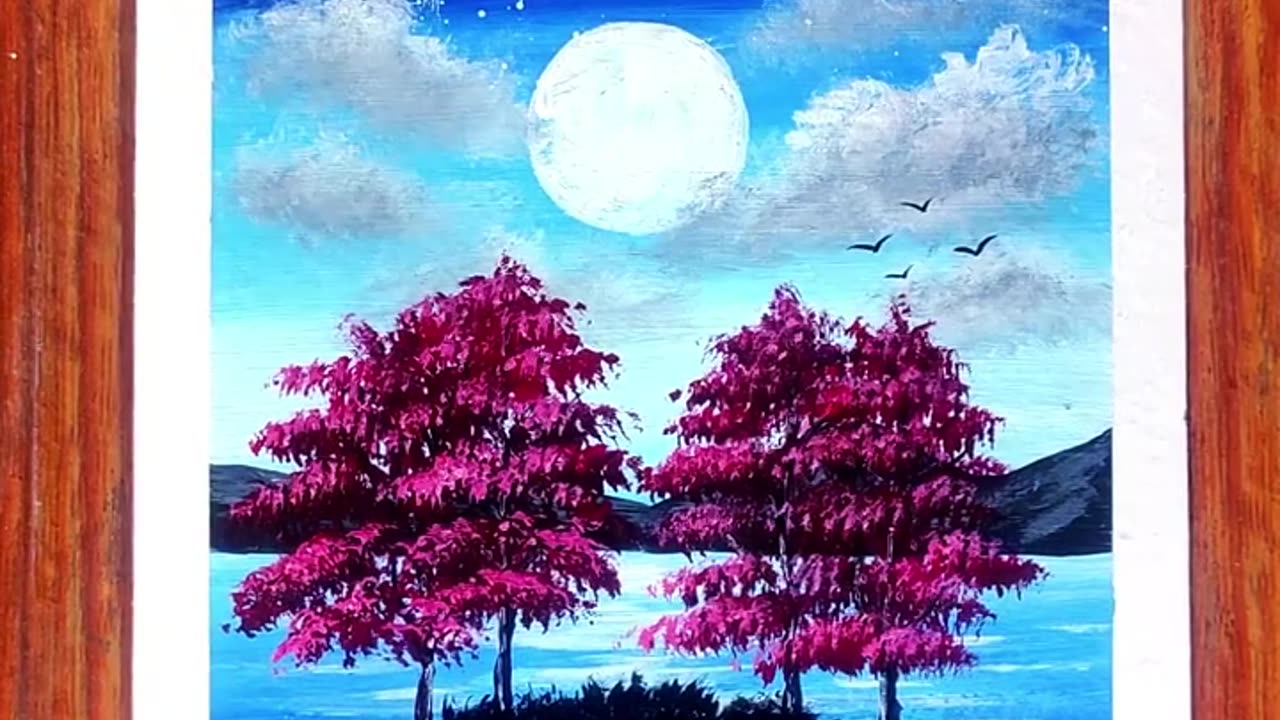 Moonlight night scenery painting _ Acrylic painting #shorts (1)