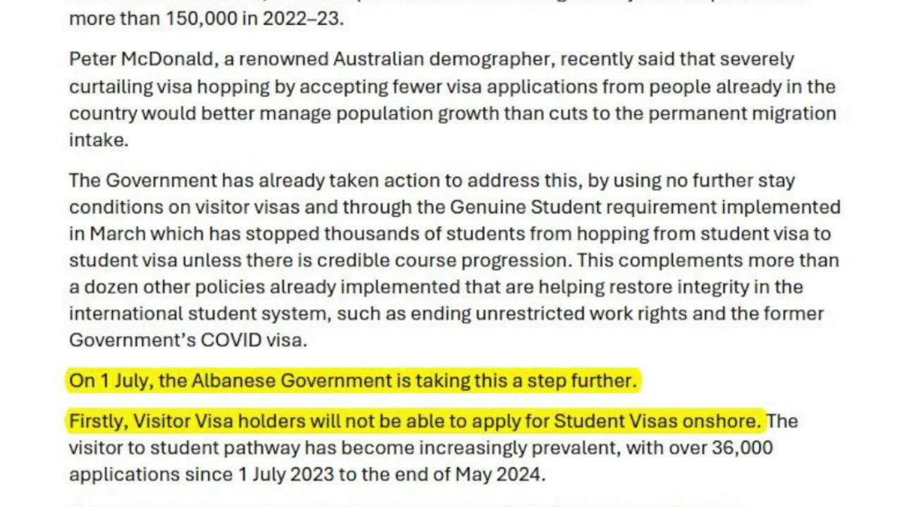 Visitor visa holders will NOT be able to apply for student visas.