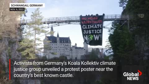 COP27: Drone shows climate activists' huge protest poster near German castle