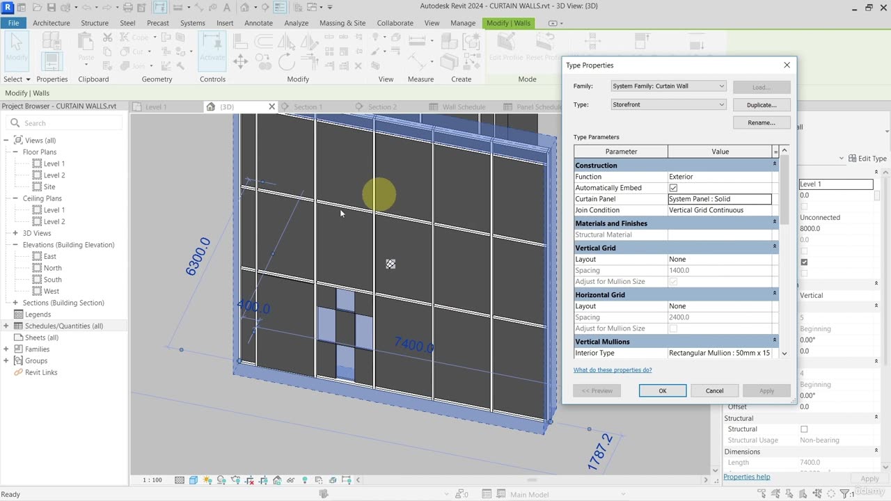 5. Curtain wall panels revit 2024