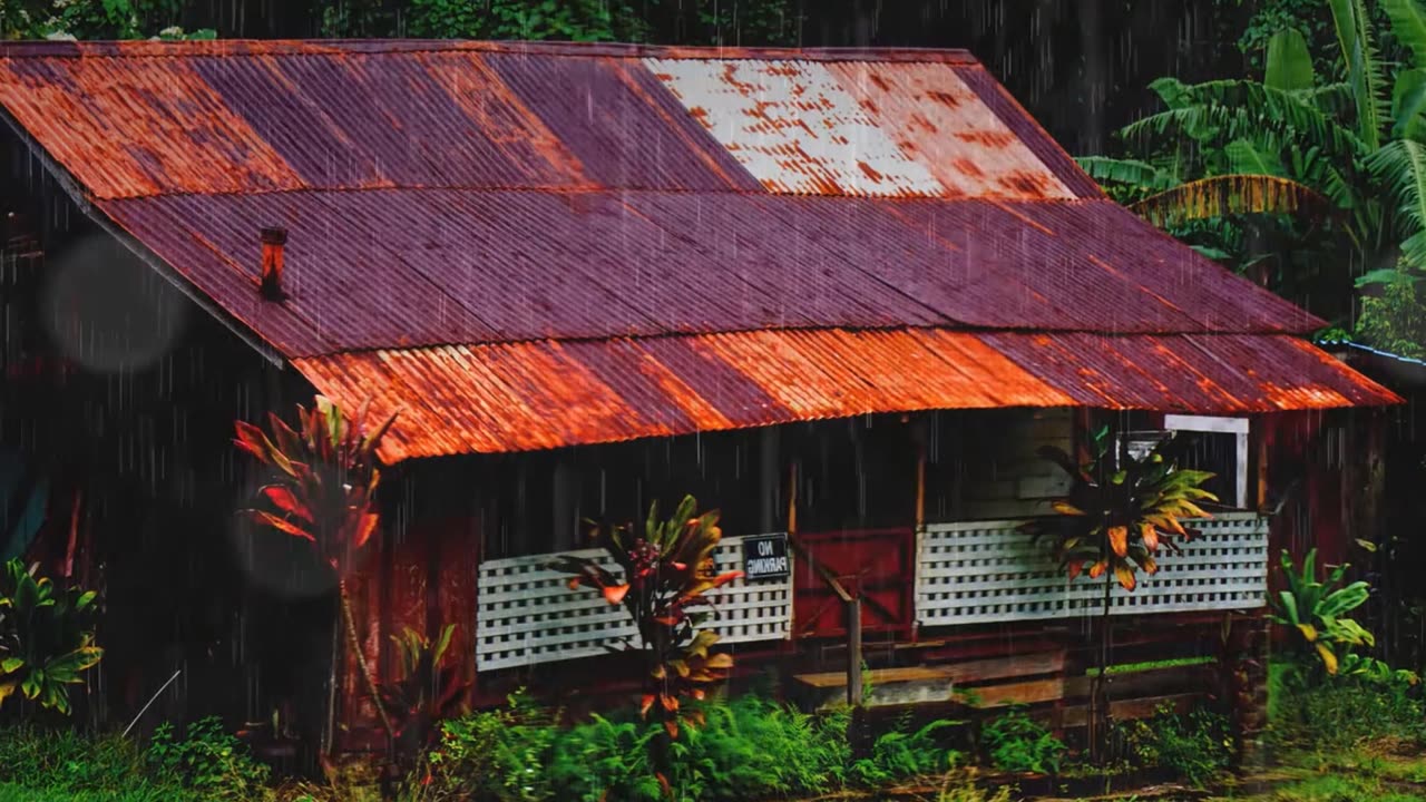 1 Hour heavy rain and no thunderstorm sounds for sleeping rain sounds forest cabin