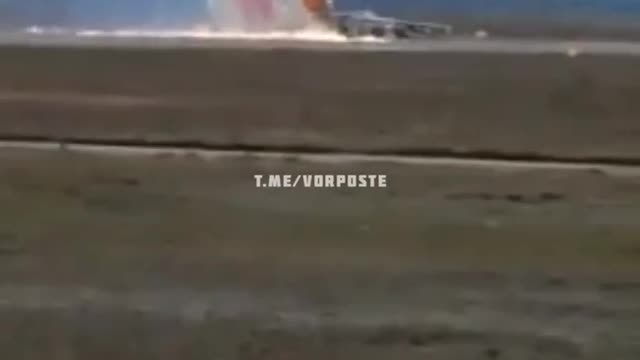 Careful landing on the belly by a Russian pilot of an Su-25 attack aircraft