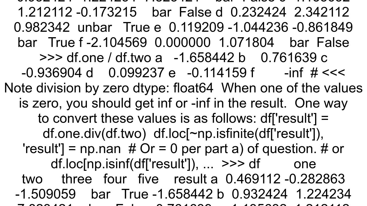 How to deal with quotdivide by zeroquot with pandas dataframes when manipulating columns