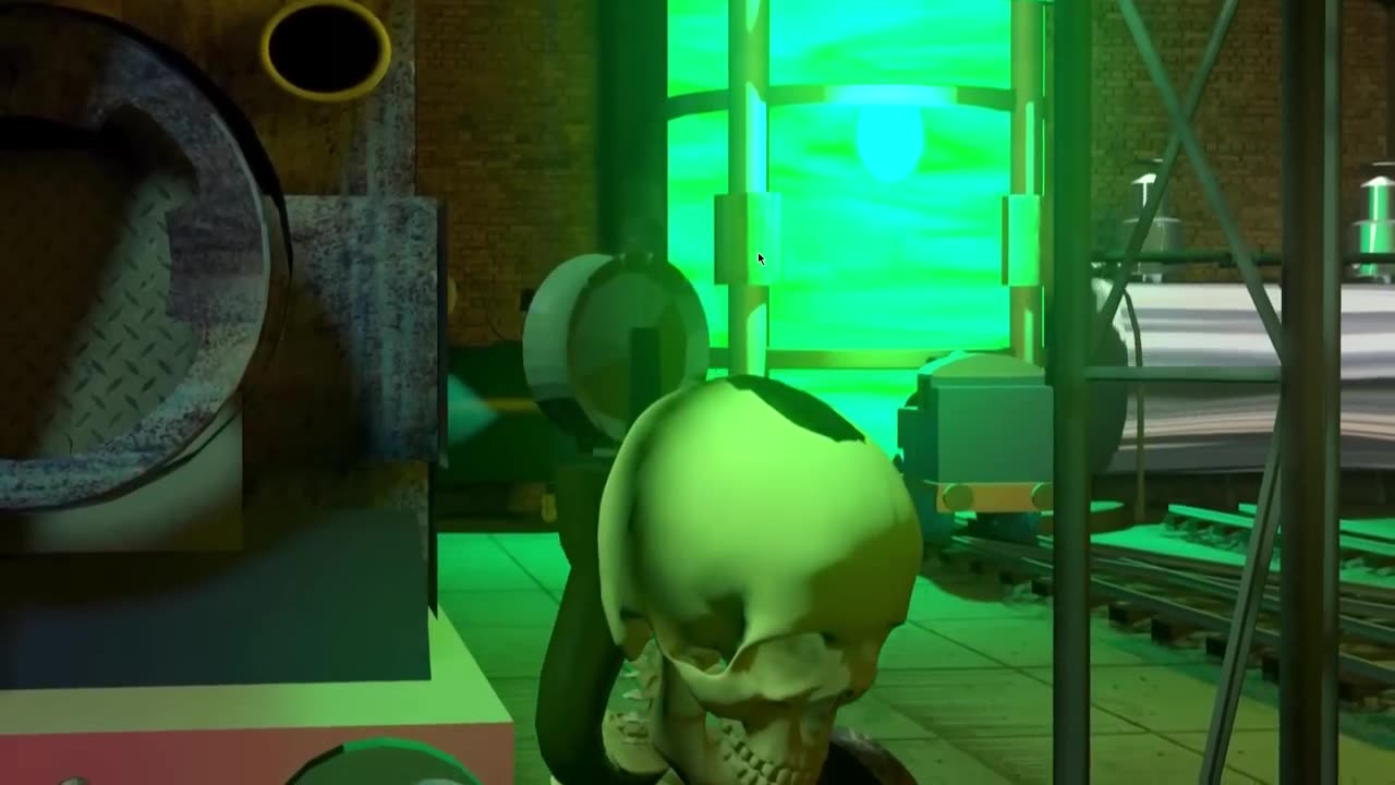 Shed 17 Thomas became spooky skull scene