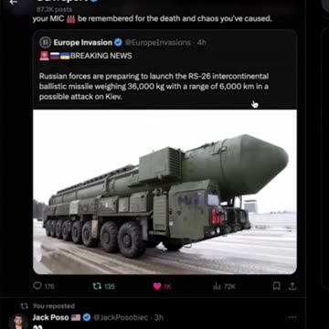 RS 26 Intercontinental Missile 6,000 km range