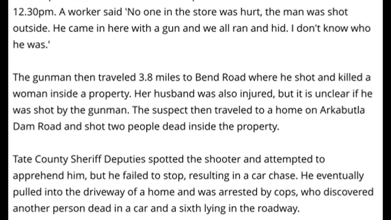 MASS SHOOTING Rural Mississippi: Six People Shot Dead In A Series Of Shootings - Suspect Is Arrested