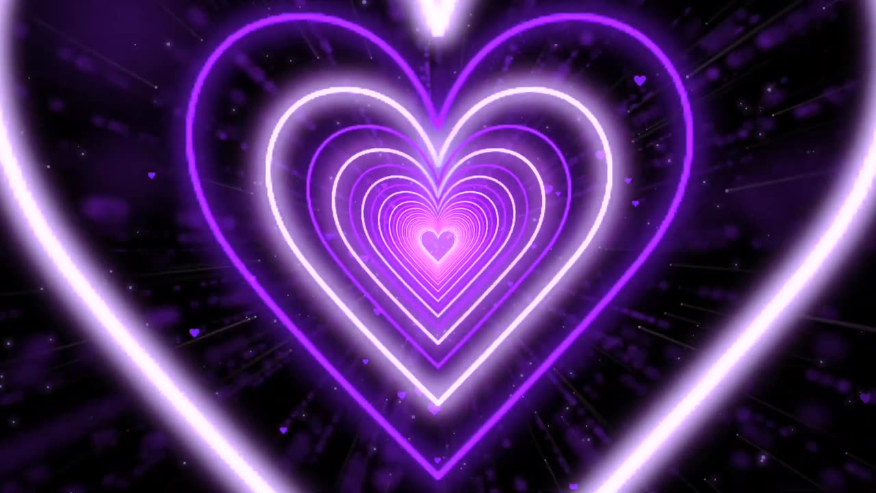 158. Heart Tunnel Background 💜Purple Heart Neon Lights Love Heart Tunnel Loop