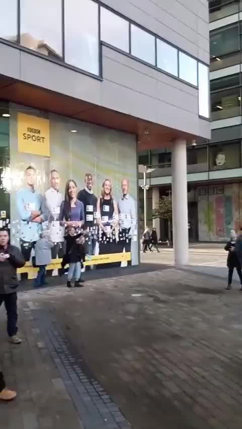 BBC Studio Windows Covered In Stickers Symbolizing Deaths Caused By COVID Jabs