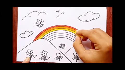 how to draw a Rainbow scenery drawing