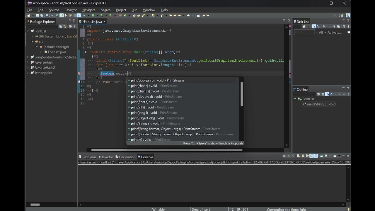 How to display all your system's fonts in Java desktop in under 2 minutes using Eclipse IDE