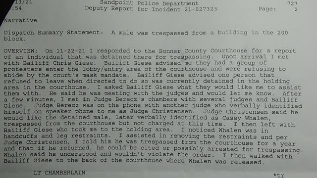 Update report from Bonner County Courthouse after being detained for not wearing a mask