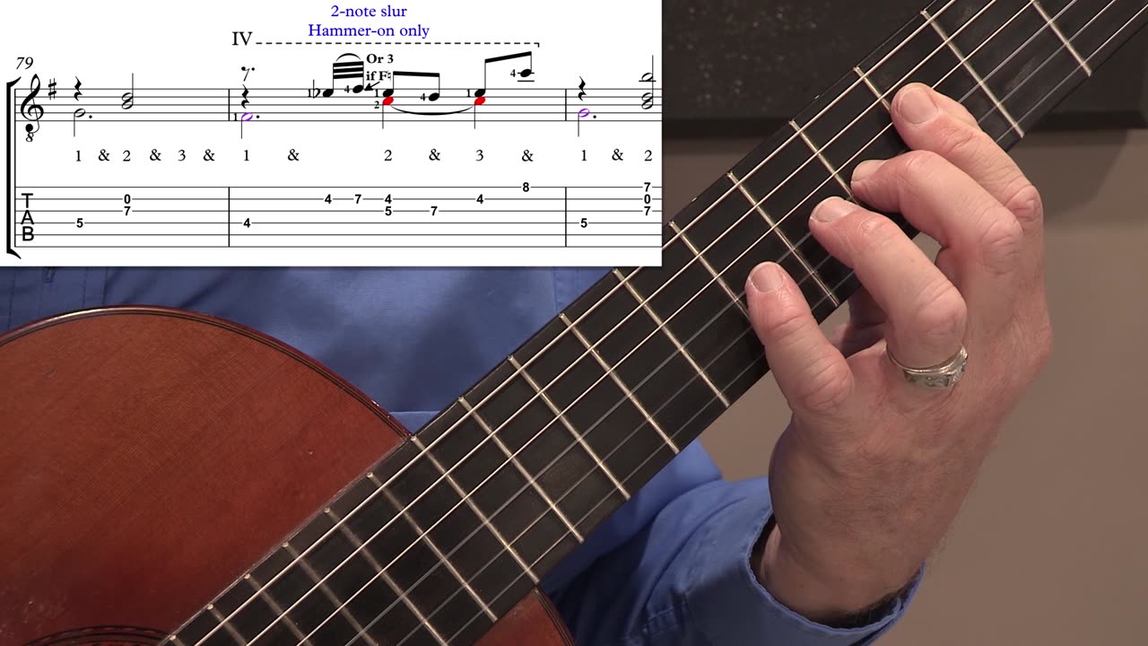 Technique Left-Hand, Part II (slow section). Video 35: m79-80, Version 3 and 4