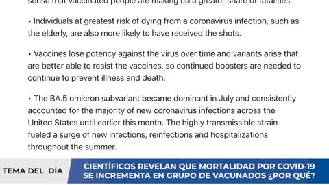 ALERTA ⚠️ REPORTES INFORMAN QUE MORTALIDAD COVID-19 EN VACUNADOS ESTARÍA INCREMENTANDO ¿POR QUÉ?