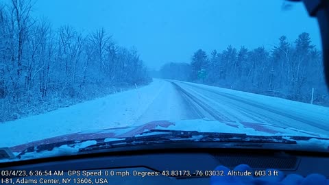 Car Off The Road In Snowstorm