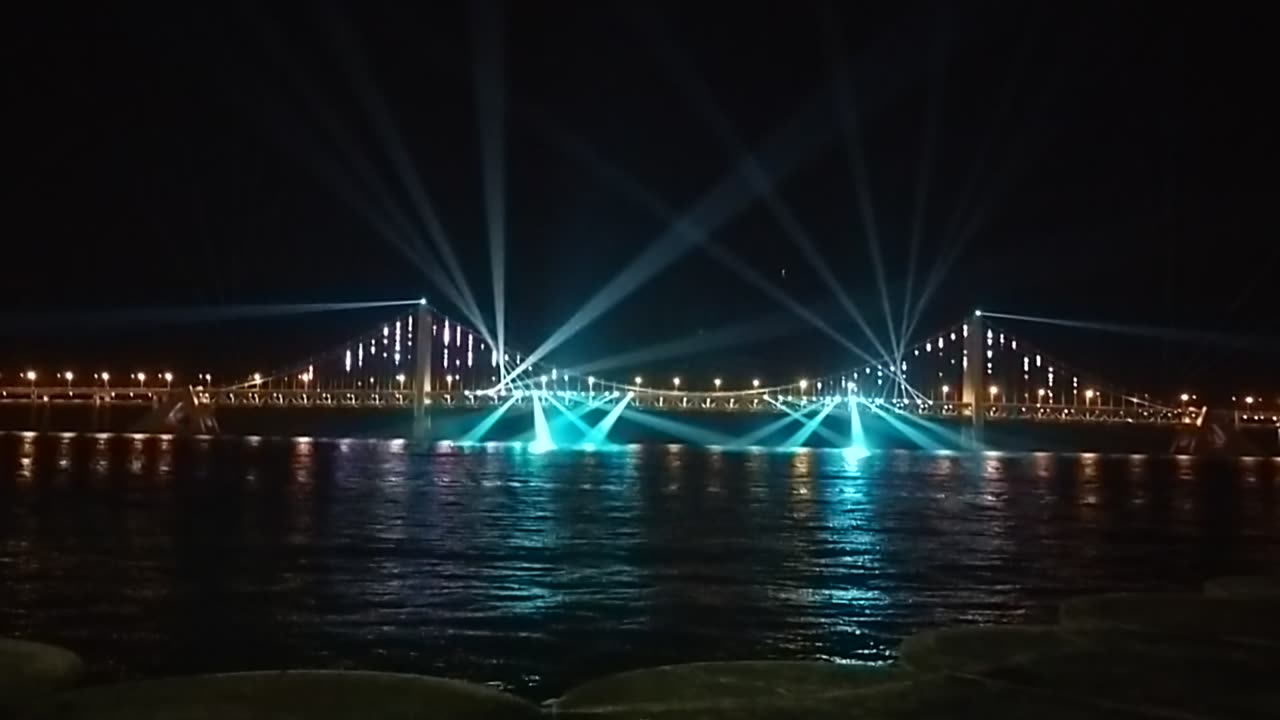 The Mesmerizing light show at water bridge in Dalian