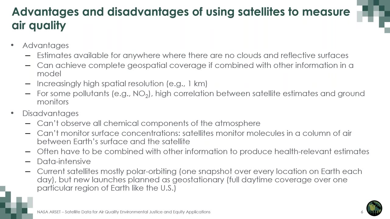 NASA ARSET: Use of setalite date of environmental justice Applications part 1/3