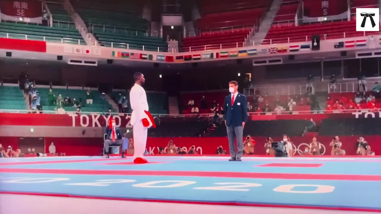 Tokyo 2020 Olympic Karate competition excessive contact disqualification in Men's Kumite +75kg Final