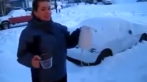 Hot water turns into ice instantly