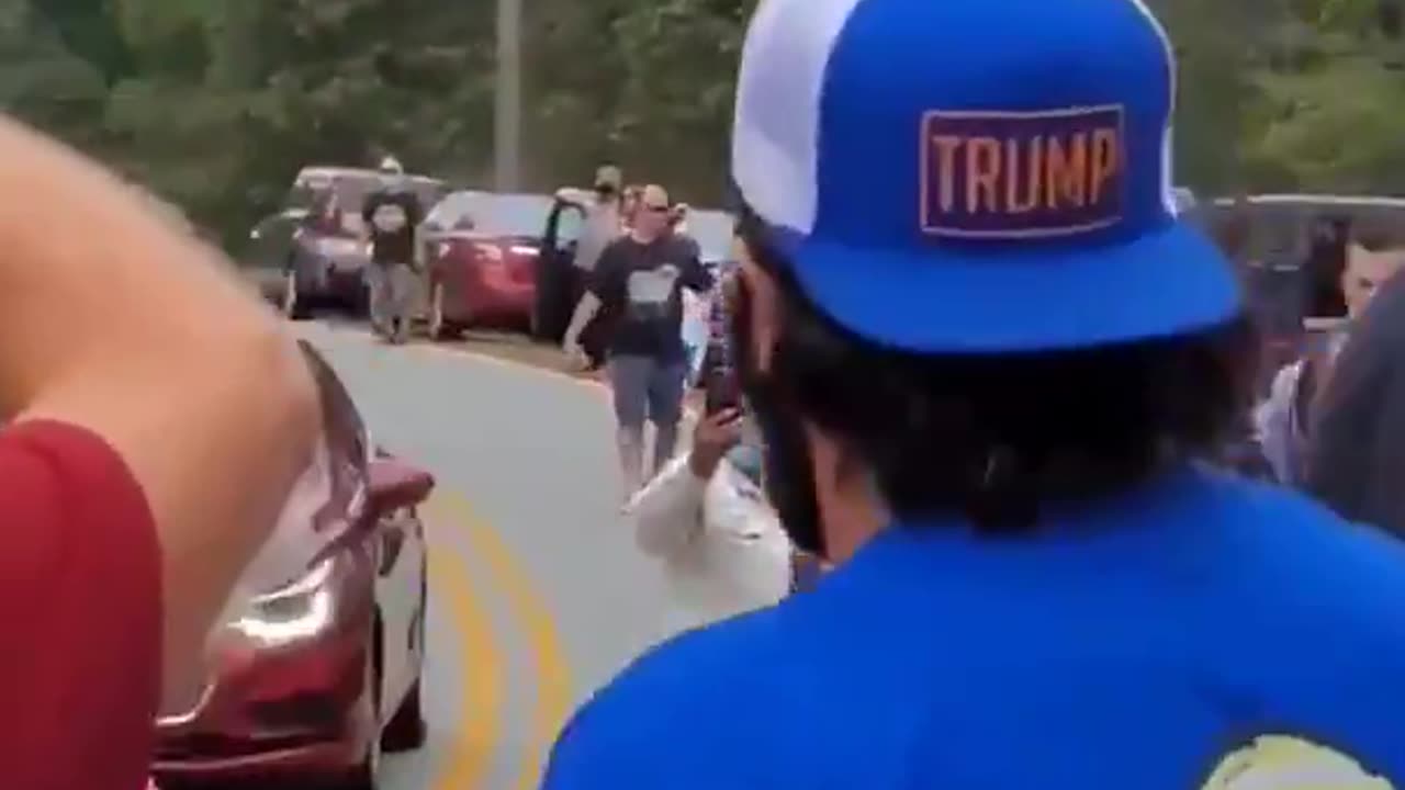 Kamala Harris supporter attacks Trump supporter.