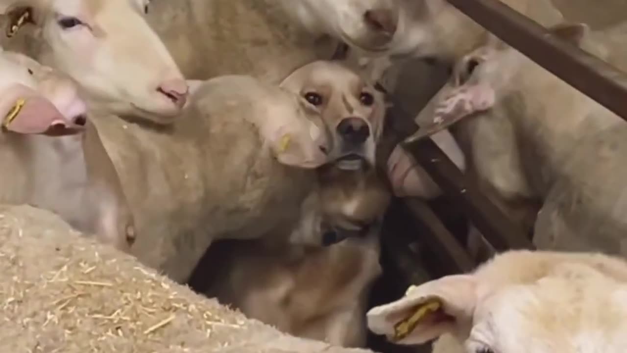 This dog wants to be a part of the herd...