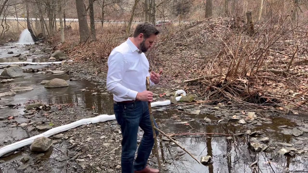 U.S. Senator Vance visited East Palestine, Ohio, where a train carrying toxic chemicals derailed