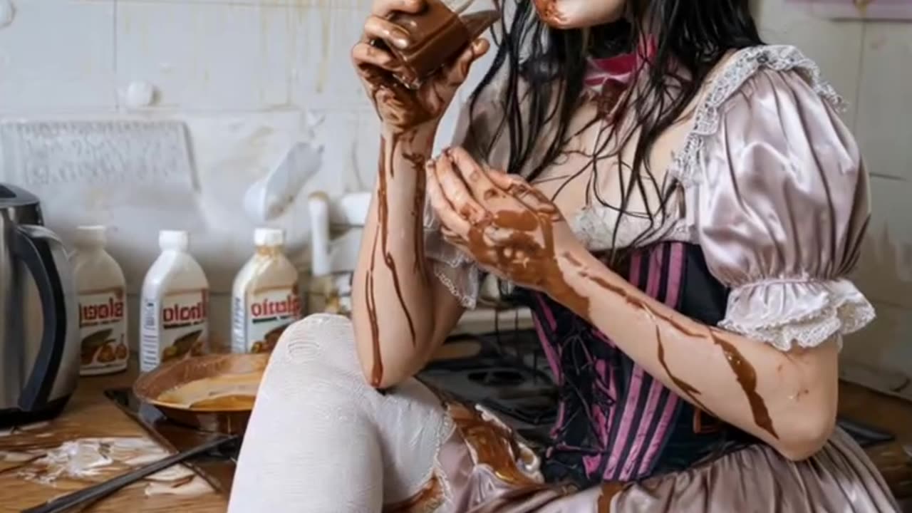 Irresistible: Hot Girl Indulges in Chocolate Nutella Delights!