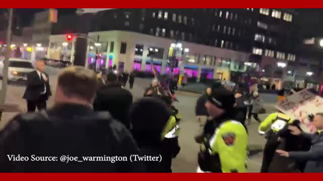 Dozens of angry protestors swarm Trudeau in Hamilton