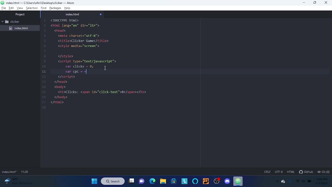 Code a clicker game using Pure JS Part 1