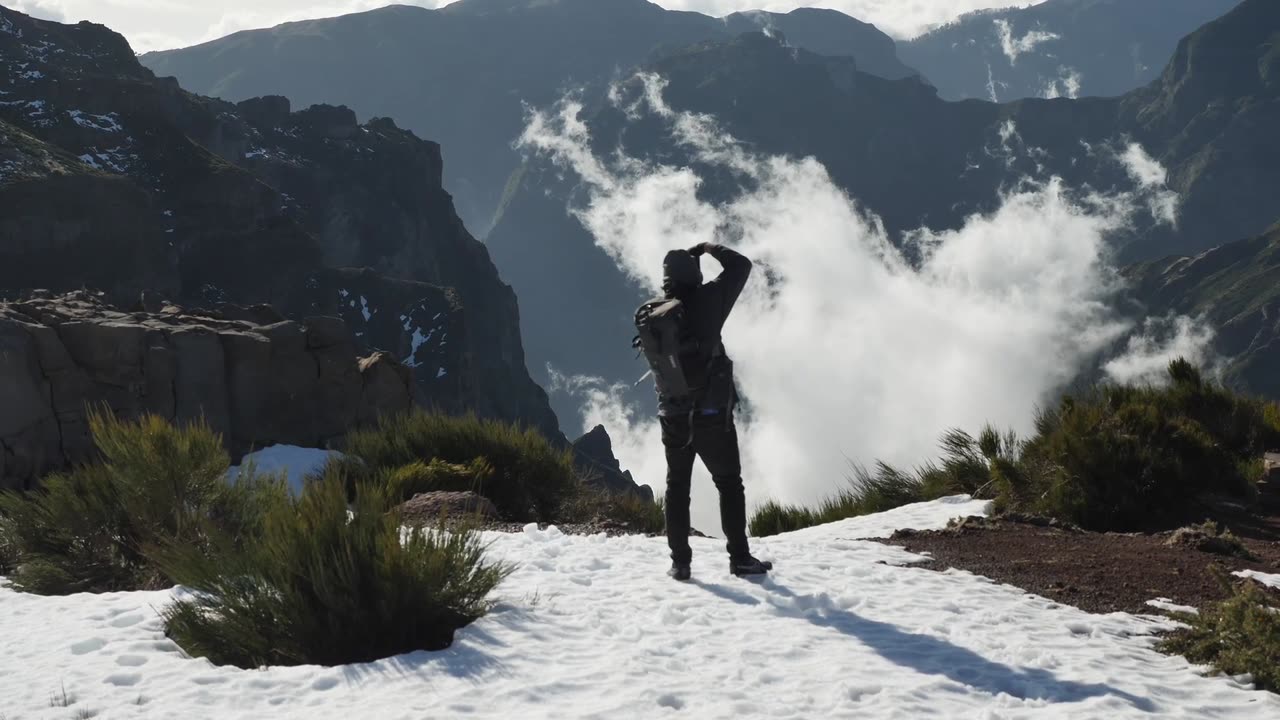 Tourist on a mountain range
