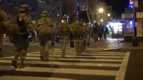 National Guard soldiers with equipment for protests ahead of Joseph Biden's inaugration